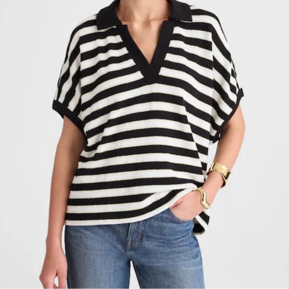 Madewell Relaxed V-Neck Polo Shirt Striped Size XS